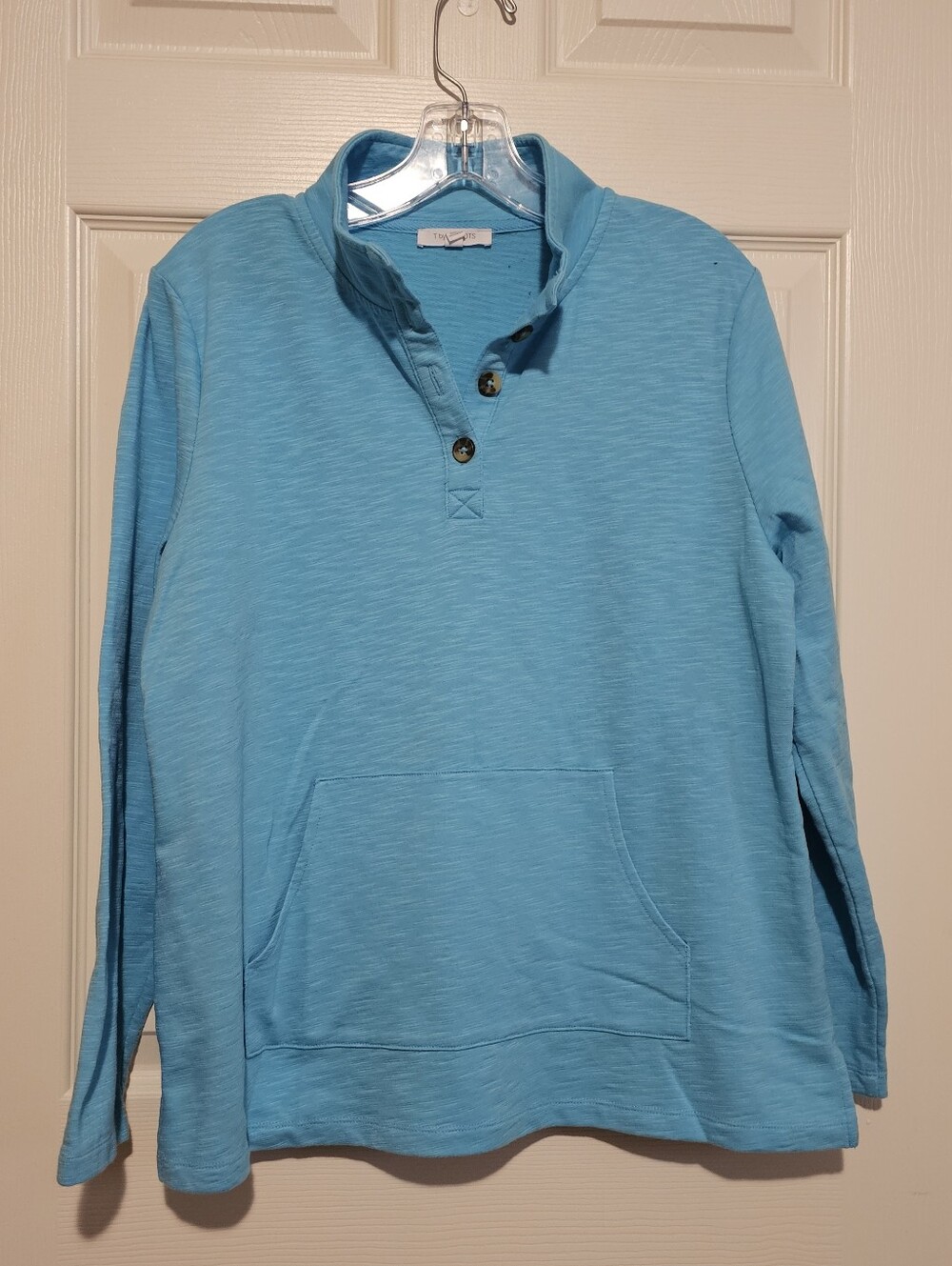 Talbots Light Blue Lady's Crewneck Button-Placket Pullover Sz Lp